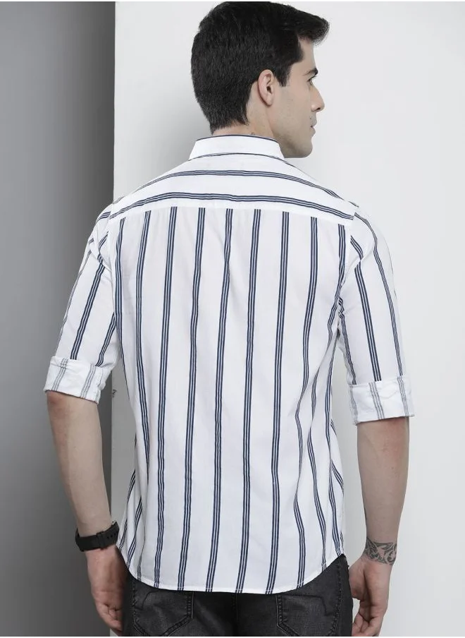 The Indian Garage Co Men Regular Fit Striped Full Sleeves Cutaway Collar Casual Shirt