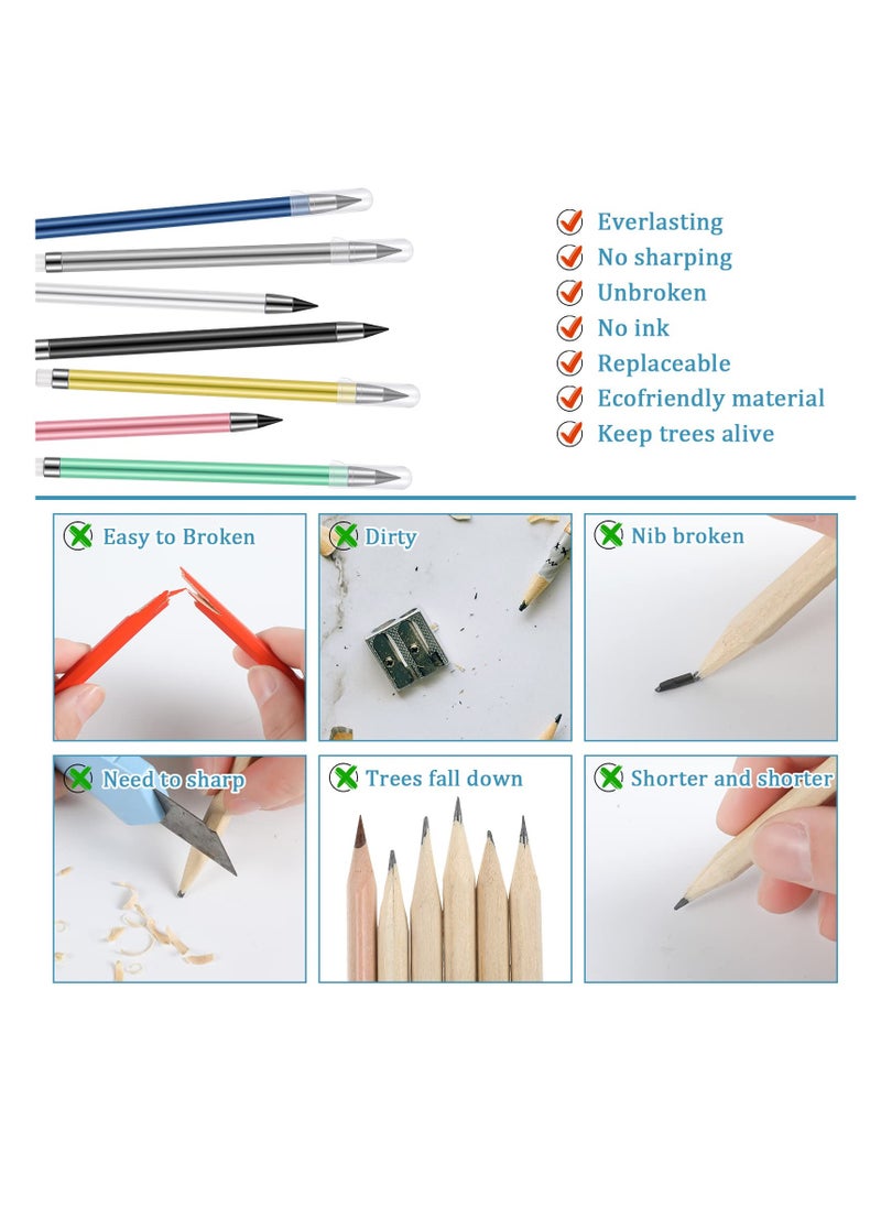 Excefore - Inkless Pencil, 21 Pcs Reusable Everlasting Pencil with Eraser, Colorful Pencils Forever Pencil Set with 30 Pcs Replaceable Graphite Nib for Home School Office Writing Drawing - Image 1