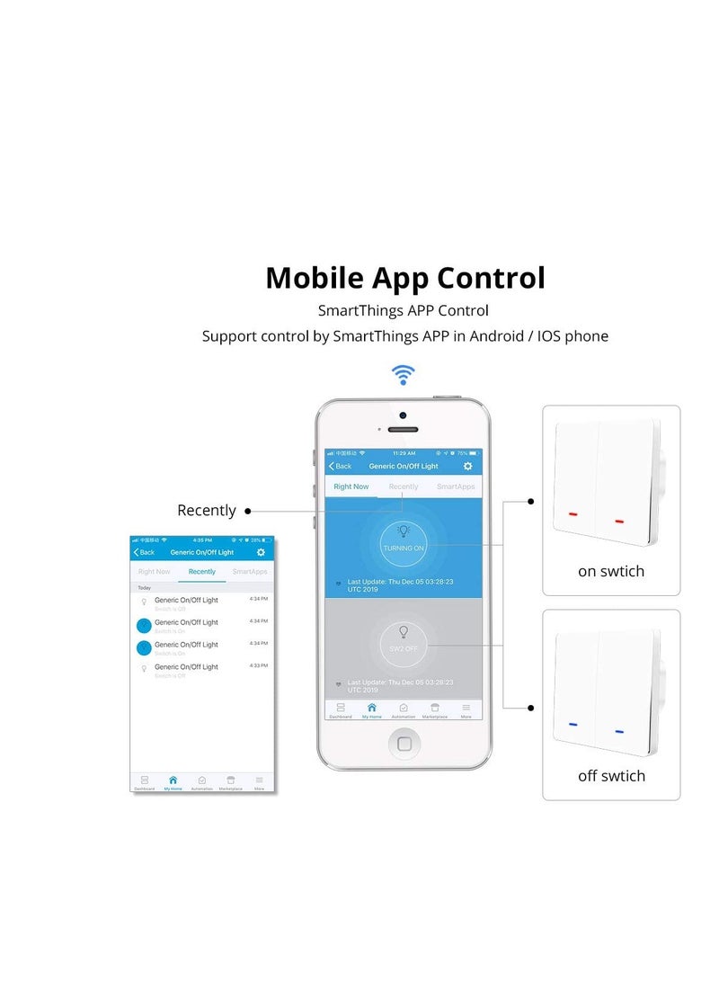 Aookay WiFi Smart Wall Light Switch with Big Press Button, Compatible with Al-exa and Go-ogle Home, IFTTT, APP Remote Control, Timing Function, Voice Control (Neutral Wire Needed, White, 2 Gang) - Image 3