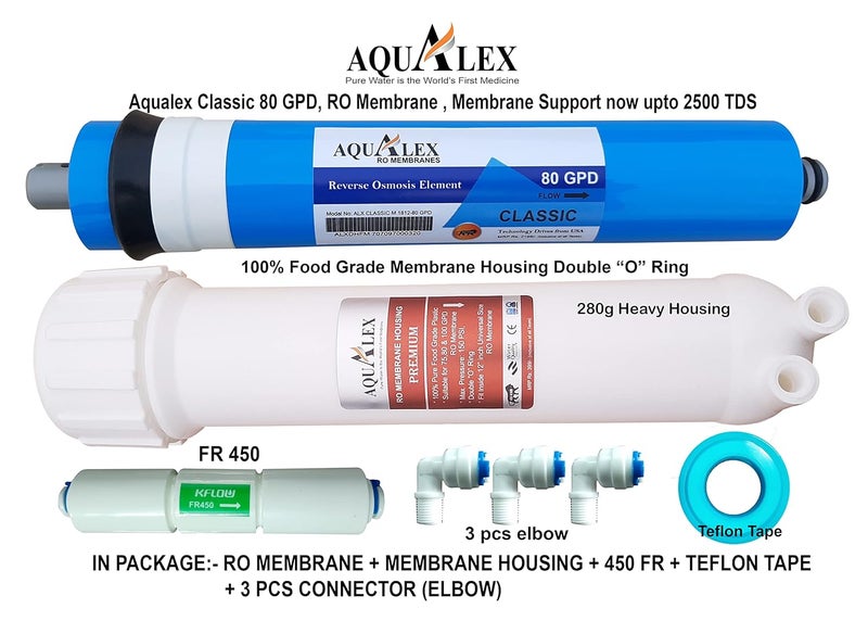 AqualexPokar RO Classic 80 GPD RO Membrane Membrane Housing FR 450 Teflon Tape 3pcs Elbow Support Upto 2500 TDS Suitable for RO Water Purifier - Image 2