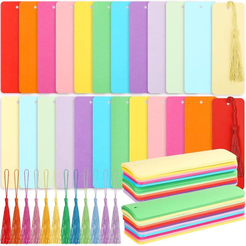 Sinmoe Blank Paper Bookmarks Cardstock Colorful Tassels Craft DIY Bookmarks Bulk for Classroom Projects Gifts Tags Crafts 1.89 x 5.51 Inch(240 Pcs) - Image 1
