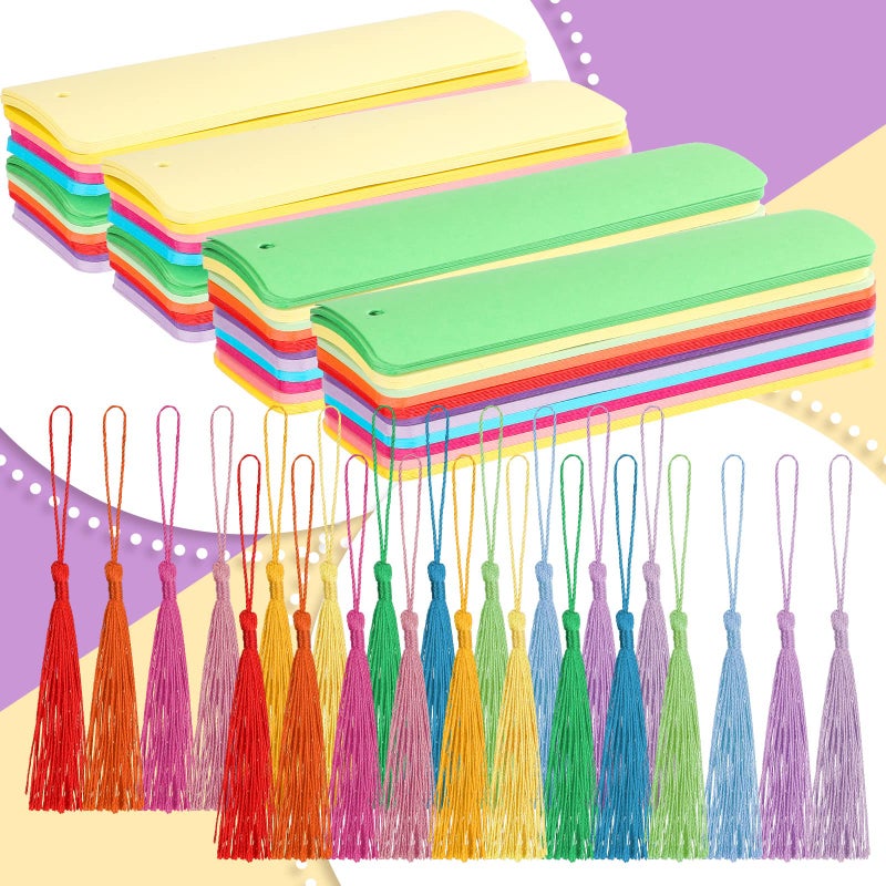 Sinmoe Blank Paper Bookmarks Cardstock Colorful Tassels Craft DIY Bookmarks Bulk for Classroom Projects Gifts Tags Crafts 1.89 x 5.51 Inch(240 Pcs) - Image 3