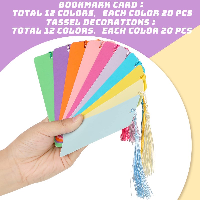 Sinmoe Blank Paper Bookmarks Cardstock Colorful Tassels Craft DIY Bookmarks Bulk for Classroom Projects Gifts Tags Crafts 1.89 x 5.51 Inch(240 Pcs) - Image 4
