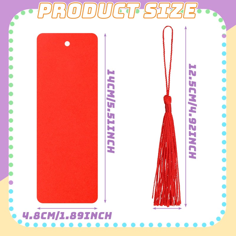 Sinmoe Blank Paper Bookmarks Cardstock Colorful Tassels Craft DIY Bookmarks Bulk for Classroom Projects Gifts Tags Crafts 1.89 x 5.51 Inch(240 Pcs) - Image 2