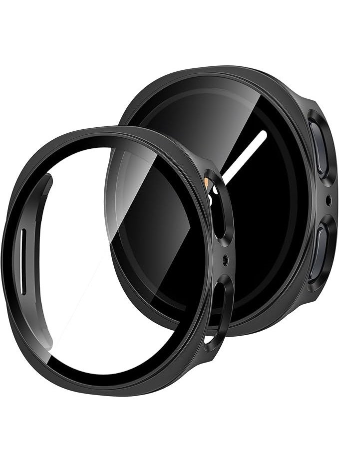 [1Pack for Samsung Galaxy Watch 8 2025 Screen Protector Case 44mm Accessories, Protective Face Cover for 44 mm, Hard Bumper Built-in Tempered Glass Film for Women Men (Black)