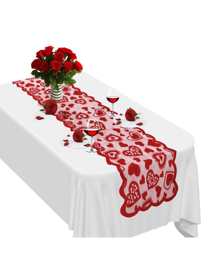 Luktastic Valentines Table Runner, 13 x 72 Inch Red Heart Lace Table Runner for Valentines Decorations Romantic Home Kitchen Dining Table Decor Indoor Outdoor Wedding Holiday Anniversary Party Decorations - Image 1