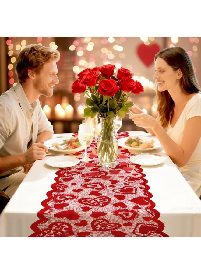 Luktastic Valentines Table Runner, 13 x 72 Inch Red Heart Lace Table Runner for Valentines Decorations Romantic Home Kitchen Dining Table Decor Indoor Outdoor Wedding Holiday Anniversary Party Decorations - Image 5