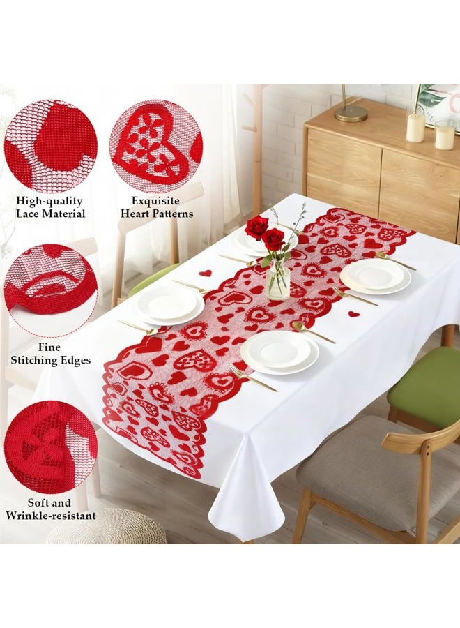 Luktastic Valentines Table Runner, 13 x 72 Inch Red Heart Lace Table Runner for Valentines Decorations Romantic Home Kitchen Dining Table Decor Indoor Outdoor Wedding Holiday Anniversary Party Decorations - Image 3