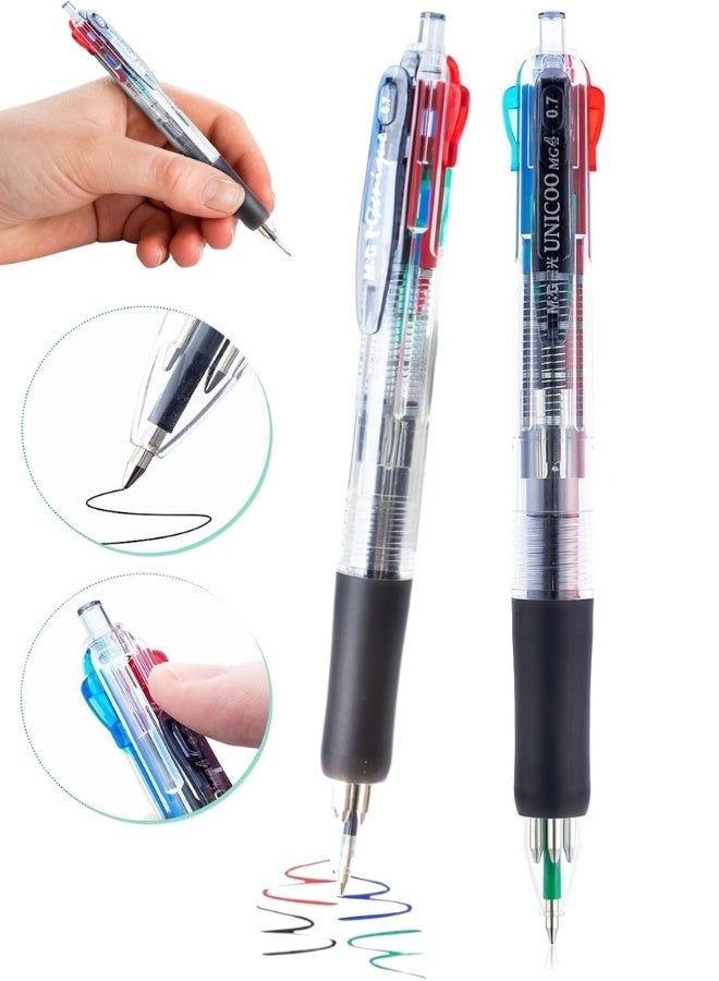 M&G 4 Color Retractable Ballpoint Pen 0.7mm Fine Point, Black Blue Red Green Ink, Soft Grip, 1 Pack - Image 1