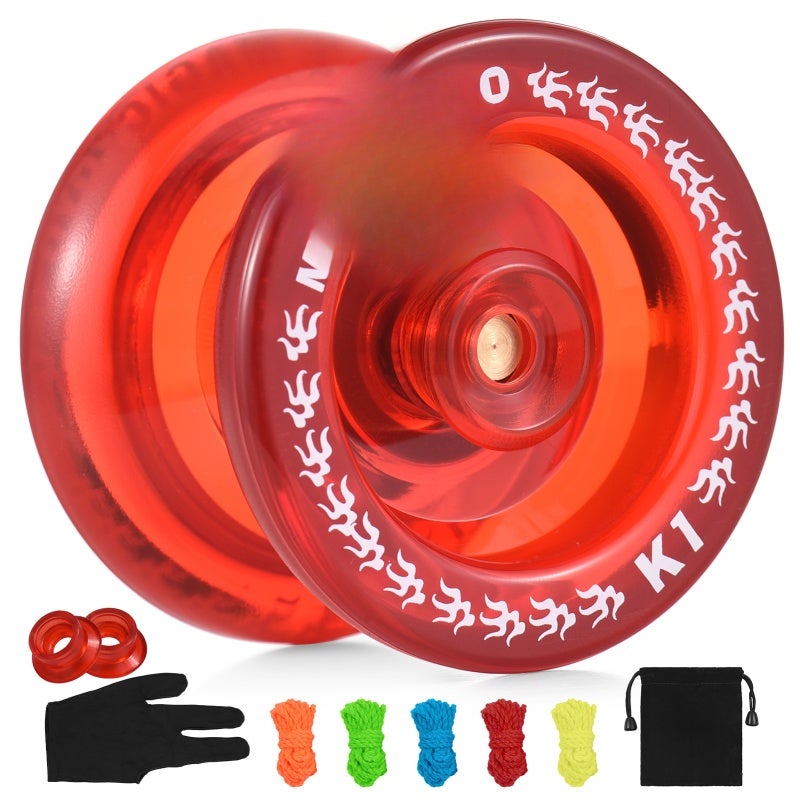 Unresponsive Yoyo Ball: Red High-strength Durable Plastic Yoyo - 2 Hubs For Finger Spin Tricks, With 5 Strings 1 Glove Storage Pouch for Kids And Beginners - Image 1