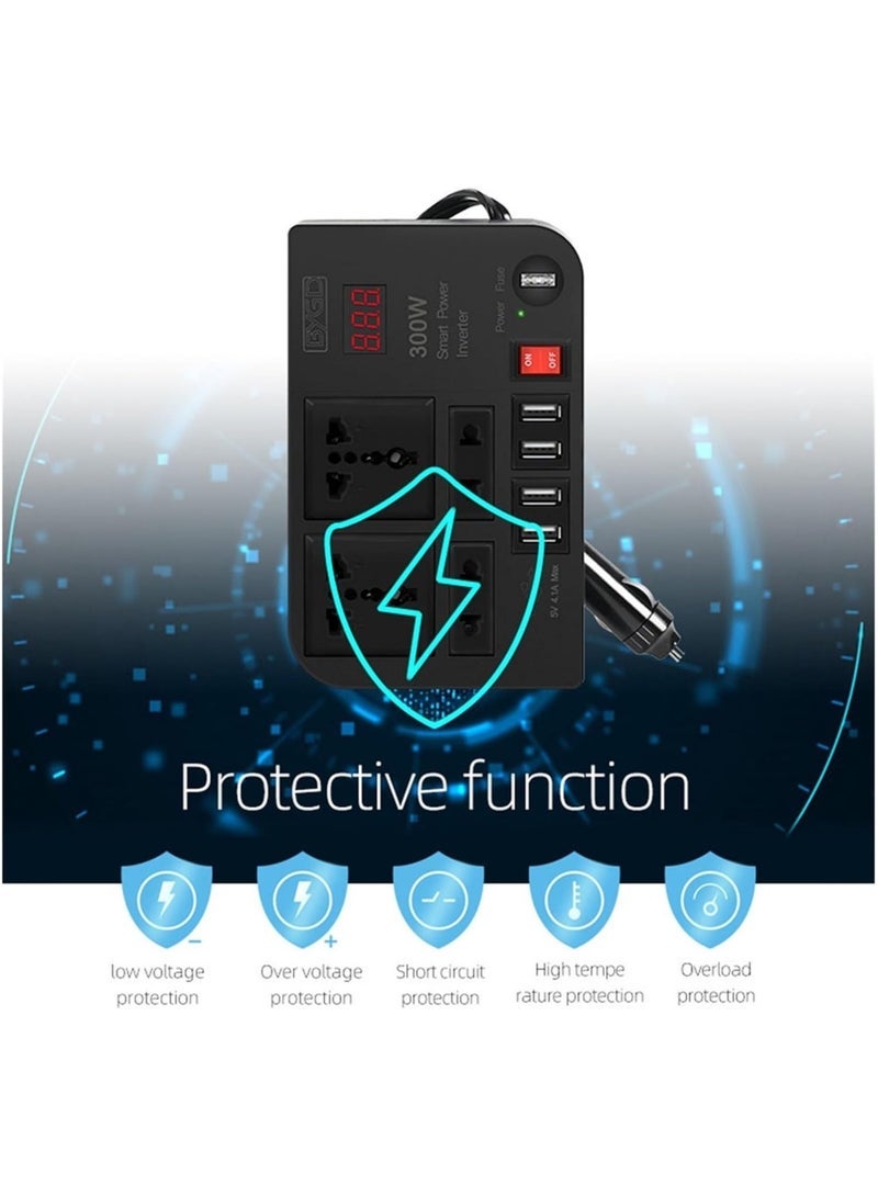 Power Your Travels: 300W Car Power Inverter with Multifunctional LED Display, 4 USB Ports, and Dual AC Outputs - Image 4