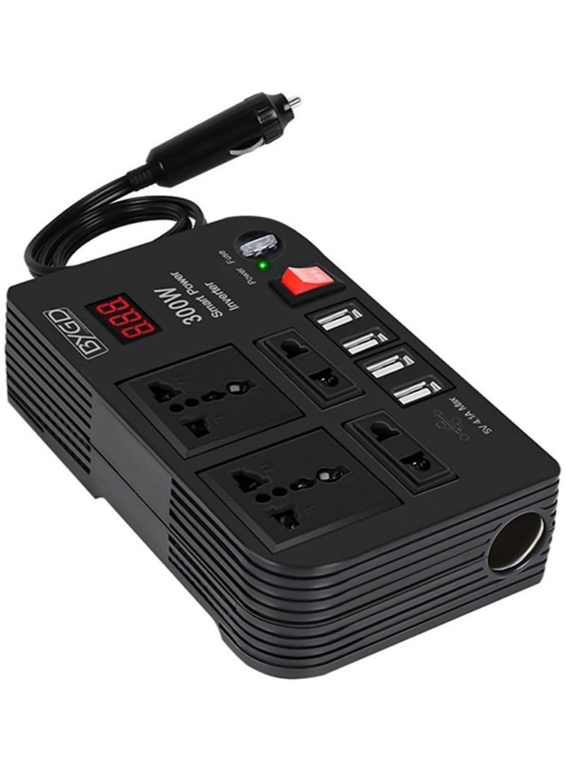 Power Your Travels: 300W Car Power Inverter with Multifunctional LED Display, 4 USB Ports, and Dual AC Outputs - Image 1