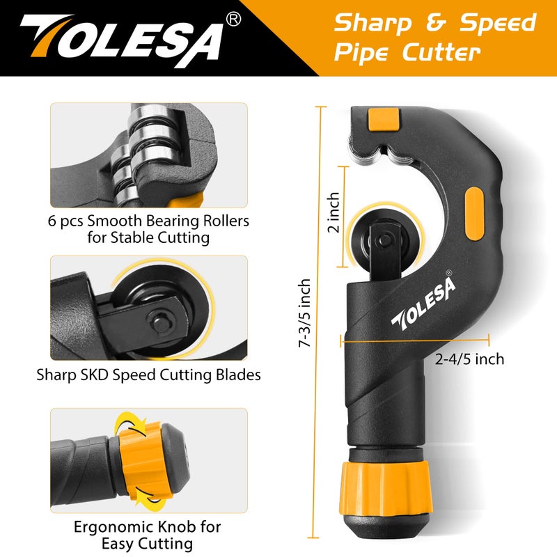 TOLESA Pipe Cutter Tool 3/16"-2" OD, Heavy Duty Metal Pipe Cutter With Deburring Tool Pipe Reamer Sharp Copper Tube Cutter Speed Cutting Tubing Cutter For Stainless Steel Aluminum Brass Pipe - Image 2