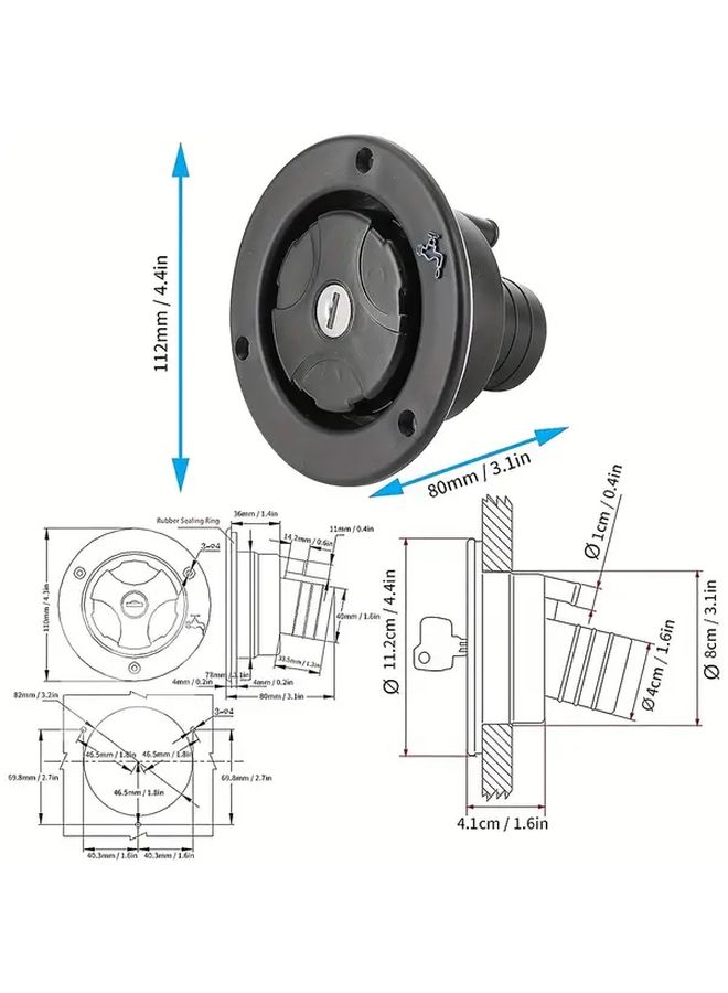 Lockable Black RV Water Tank Door Leak Proof Gravity Fill Cap for Freshwater Tanks - Image 2