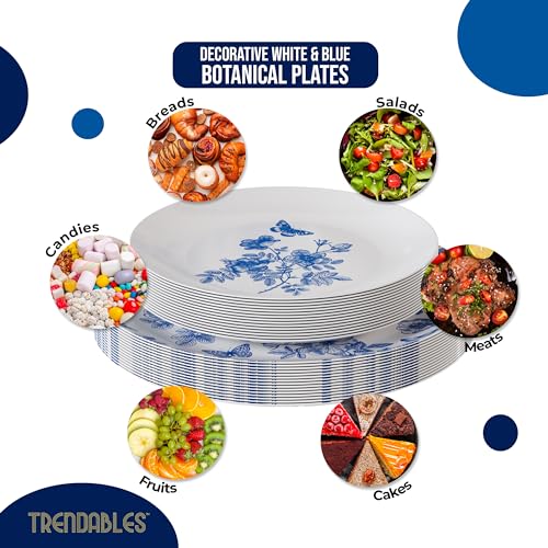 Trendables Disposable Plates For Party Supplies | Blue Floral Plastic Plates For Wedding 40 Pcs - 20 X 8" & 20 X 10" Dinner Plate Sets | Floral Plate Set Disposable Plastic Dinnerware Sets - Image 3