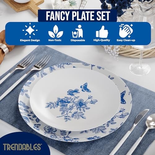 Trendables Disposable Plates For Party Supplies | Blue Floral Plastic Plates For Wedding 40 Pcs - 20 X 8" & 20 X 10" Dinner Plate Sets | Floral Plate Set Disposable Plastic Dinnerware Sets - Image 4