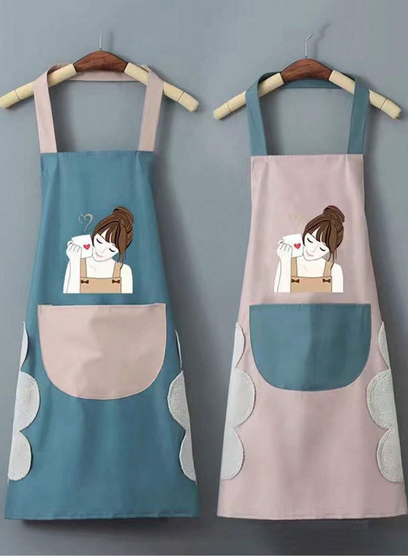 مريلة مطبخ قابل للتعديل للعنق قطعة واحدة، مع جيب واحد، مريلة طهي مقاوم للماء والزيت للطهاة، مريلة عمل مطبخي للجنسين وتقديم الطعام (قد يختلف اللون ,و الرسومات) - Image 1