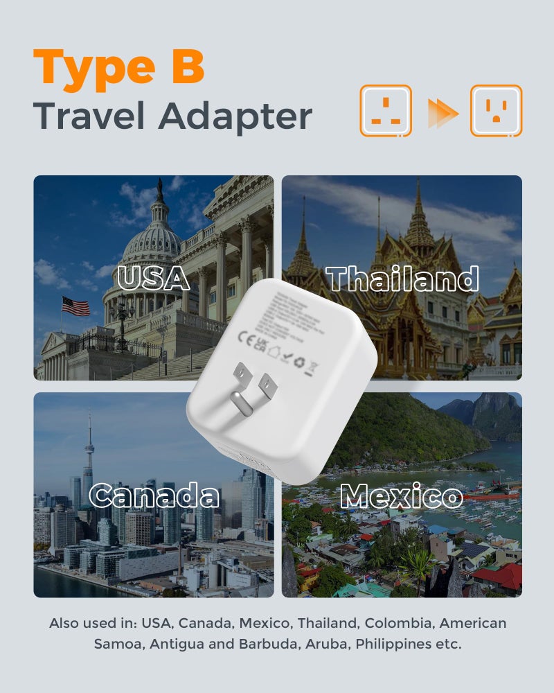 تيسان TESSAN UK to US Plug Adaptor 2 Pack, Type B USA Travel Adapter with USB C - Image 2