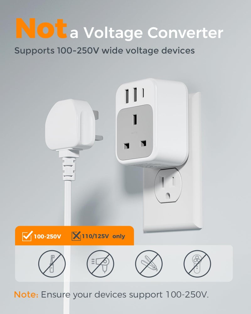 تيسان TESSAN UK to US Plug Adaptor 2 Pack, Type B USA Travel Adapter with USB C - Image 4
