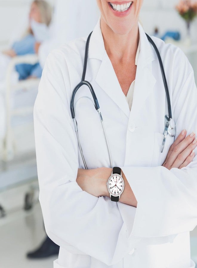 ساعة TWOPTION النسائية للممرضات، ساعة سيليكون تناظرية مقاومة للماء مع عقرب ثوانٍ، من أساسيات طالبات التمريض والطب (أسود) - Image 5