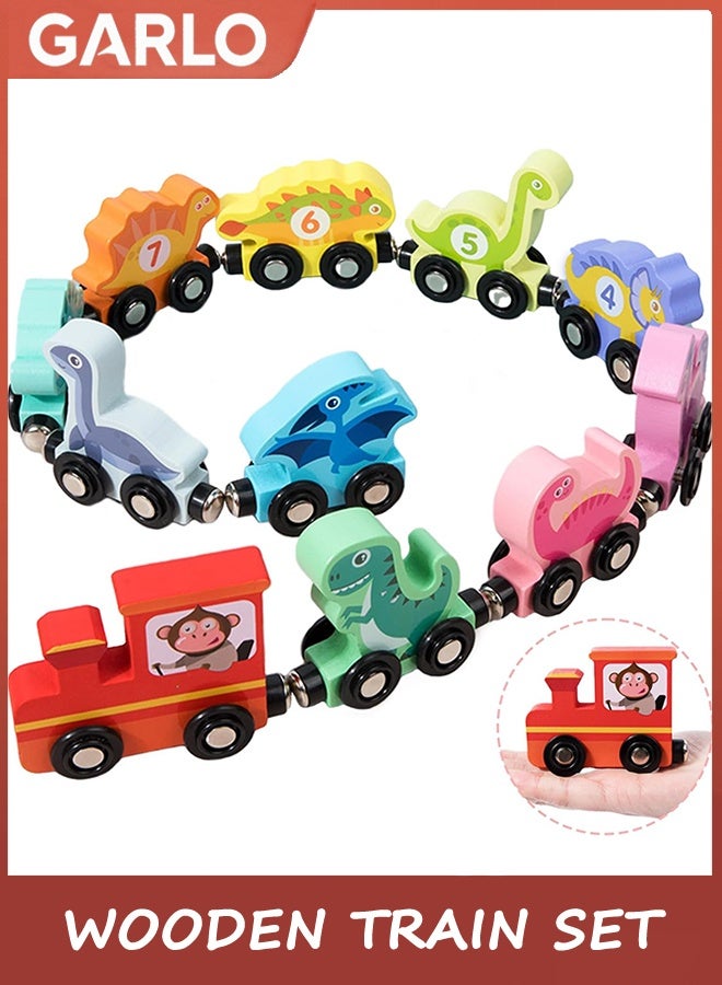 Garlo Wooden Train Set with Dinosaur Toys, Snap-Connection Dinosaur Train, Matching and Magnetic Number Train Learning Toys, Fine Motor Skill Educational Toy Gift for 3 4 5 Years Old Kids - Image 1