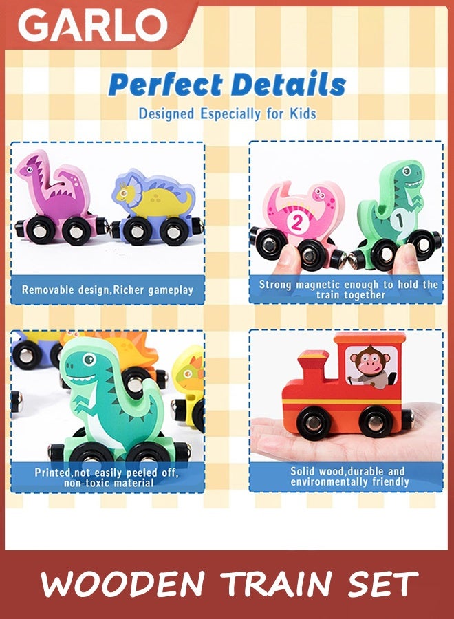 Garlo Wooden Train Set with Dinosaur Toys, Snap-Connection Dinosaur Train, Matching and Magnetic Number Train Learning Toys, Fine Motor Skill Educational Toy Gift for 3 4 5 Years Old Kids - Image 4