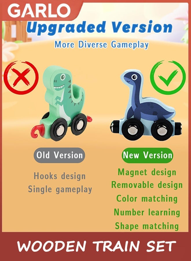 Garlo Wooden Train Set with Dinosaur Toys, Snap-Connection Dinosaur Train, Matching and Magnetic Number Train Learning Toys, Fine Motor Skill Educational Toy Gift for 3 4 5 Years Old Kids - Image 5