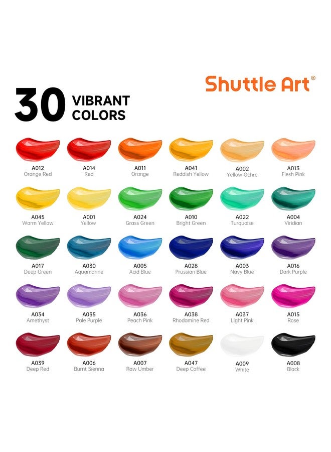 Shuttle Art Acrylic Paint Set, 30 x12ml Tubes Artist Quality Non Toxic Rich Pigments Colors Great for Kids Adults Professional Painting on Rocks Canvas Wood Clay Fabric Ceramic Crafts - Image 2