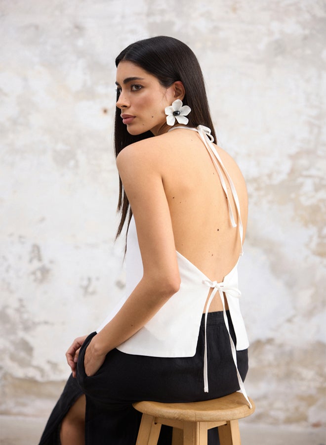 trendyol White Regular Linen Look Halter Neck Regular Vest - Image 3