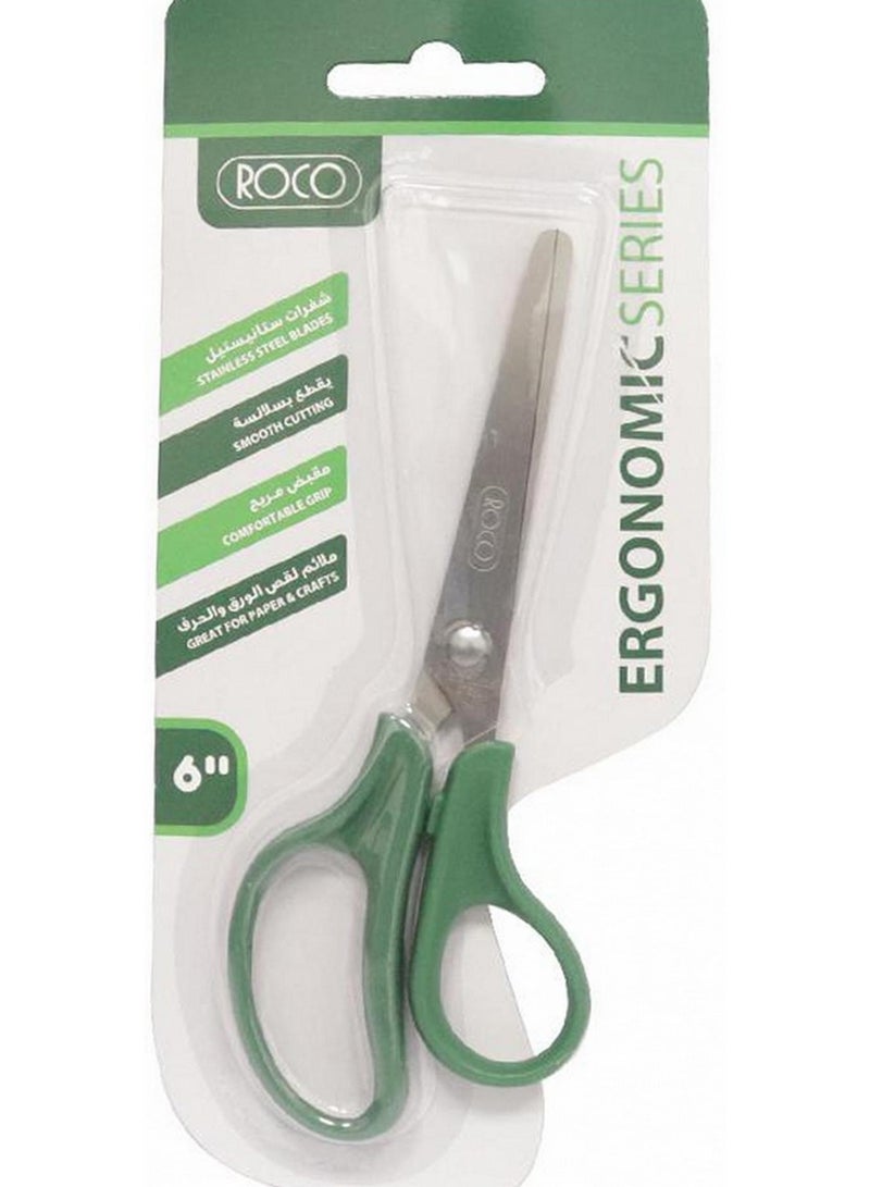 ROCO Ergonomic Series Standard Scissor For Either Hand Green 6 Inch - Image 1