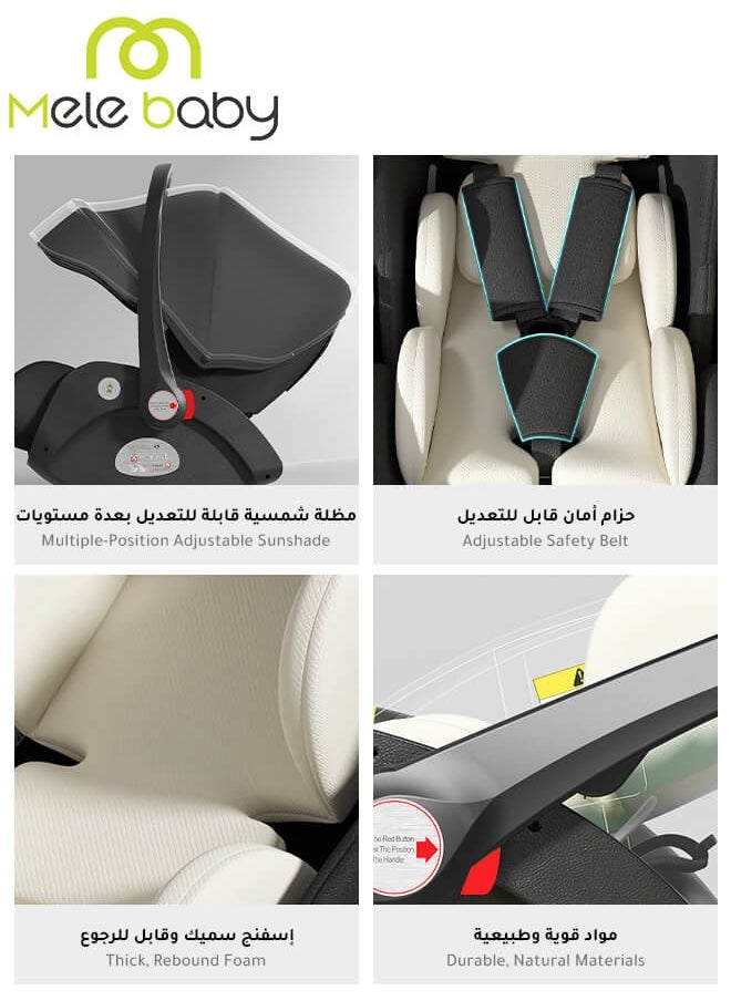ميل بيبي مقعد سيارة متعدد الوظائف 4 في 1، دعم كامل للجسم عالي الجودة ومريح، قابل للتعديل، سهل الفتح والتنظيف، مناسب للأطفال من 0-15 شهر، رمادي  - Image 5