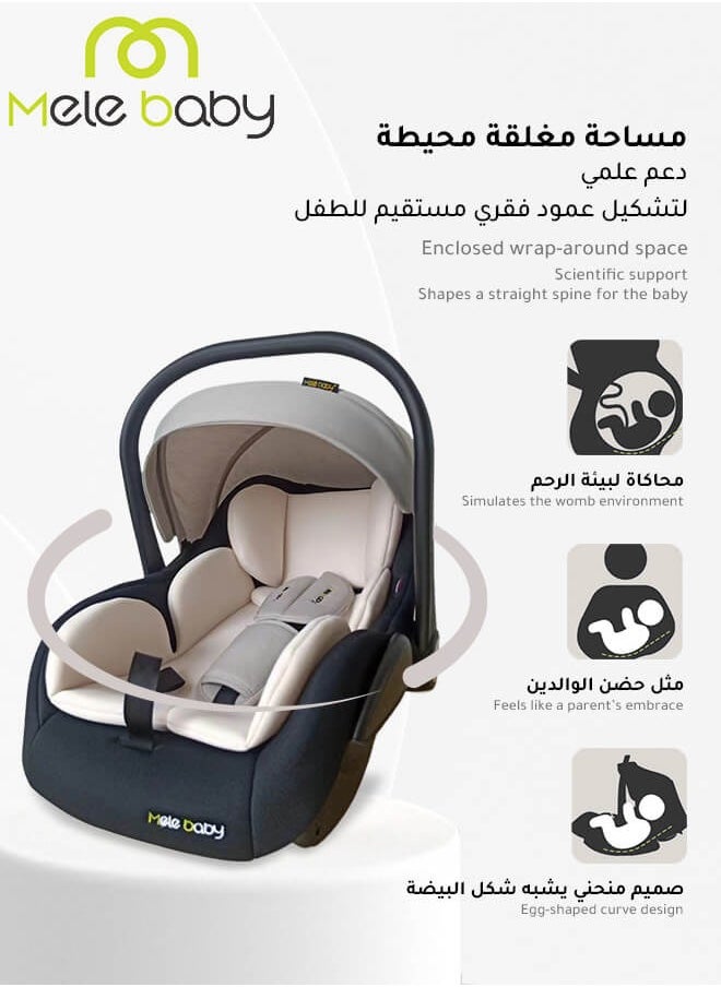 Melebaby 3-in-1 Baby Car Seat – Lightweight Carry Cot, Rocker & Portable Basket with Handle, Canopy & Safety Belt, for 0 to 15 Months Grey  - Image 2