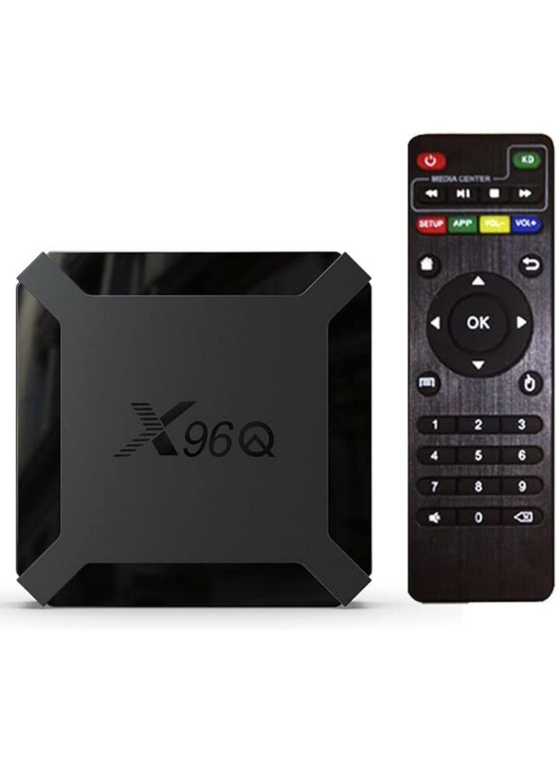 تي في بوكس بالأندرويد بدقة فائقة الوضوح 4K مع جهاز تحكم عن بعد أسود