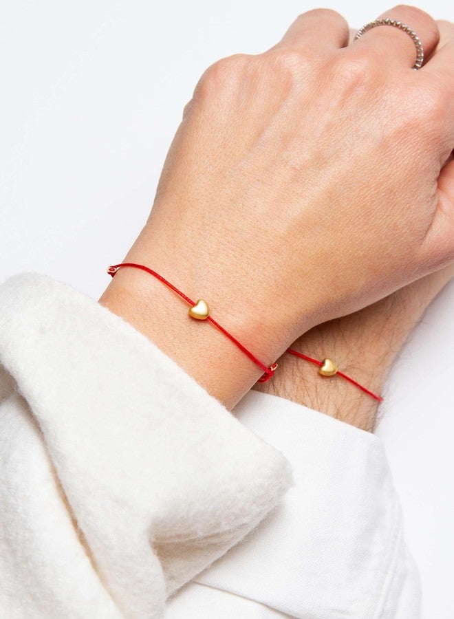 NAZ COLLECTION - Couple Heart Charm Bracelet w/Adjustable String - Friendship Bracelet, Kabbalah Protection Bracelet, Best Friend Birthday Gift, Amulet for Women Men Family Friends (Gold Heart Red) - Image 5