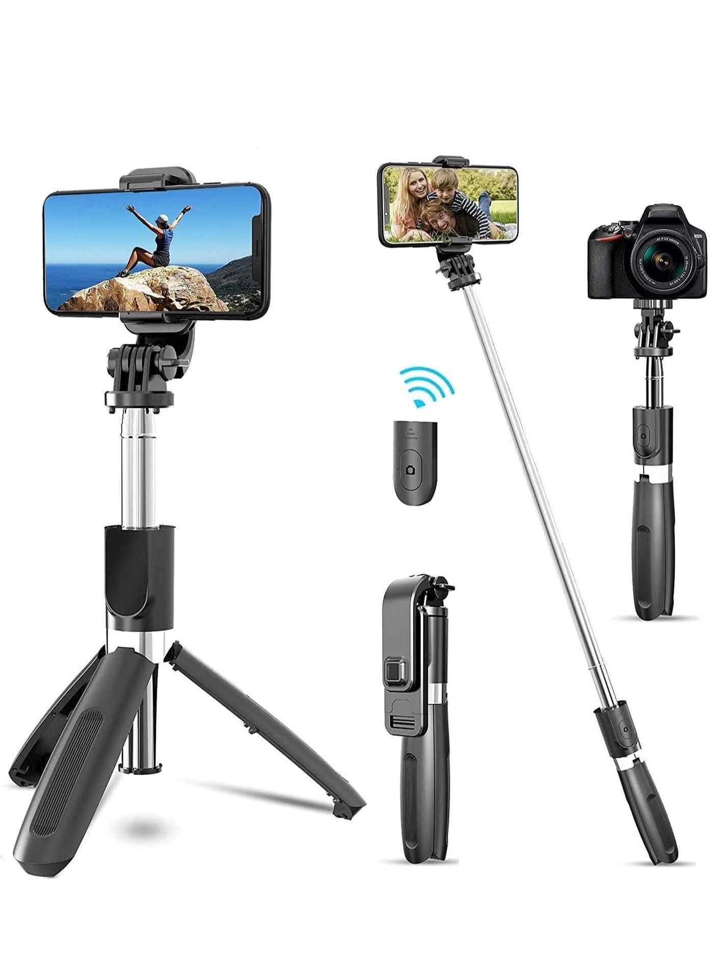 Selfie Stick, 3 in 1 Extendable Selfie Stick Tripod with Detachable Bluetooth Wireless Remote Phone Holder for iPhone 12/Xs/iPhone 8/iPhone 11/11pro, Galaxy S10/S9 Plus/S8/Note8, LG (L02, Black)