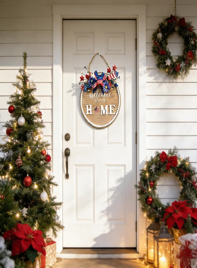 Idyllic 12 Inch Interchangeable Seasonal Welcome Sign Front Door Wreath Decor Wooden Plank with 5 Replaceable Wreaths and 12 Holiday Signs for Year Round Holiday Home Decor Front Door Fireplace - Image 5