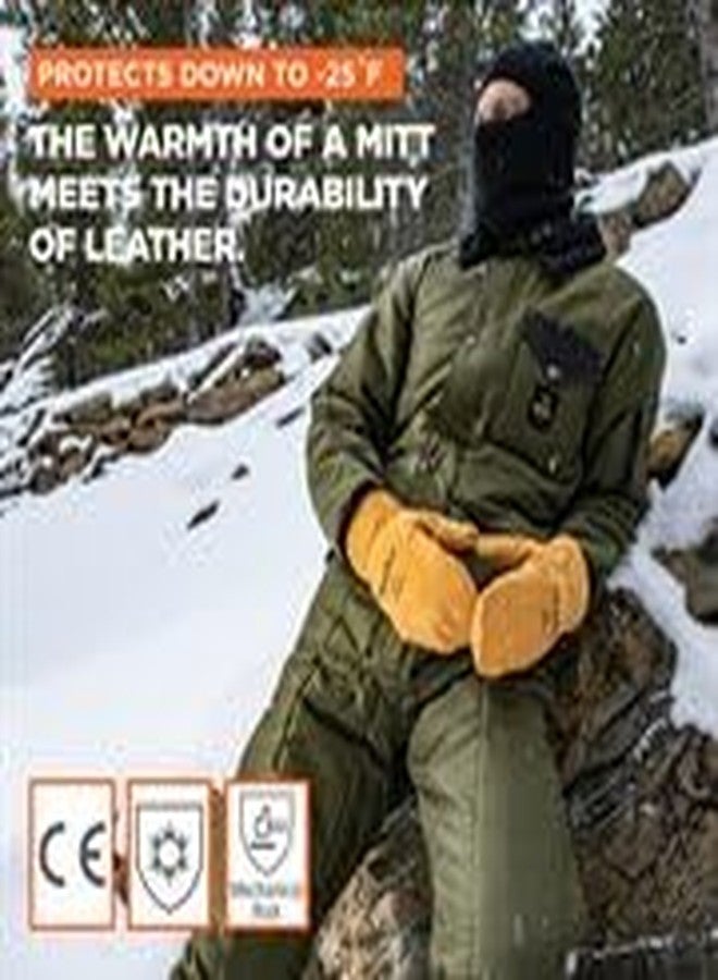 RefrigiWear Unisex Fleece Lined Fiberfill Insulated Cowhide Leather Mitten Gloves, Gold - X-Large - Image 4