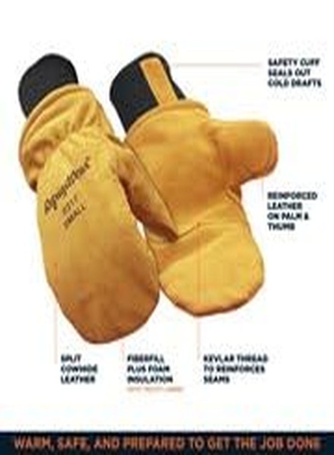 RefrigiWear Unisex Fleece Lined Fiberfill Insulated Cowhide Leather Mitten Gloves, Gold - X-Large - Image 3