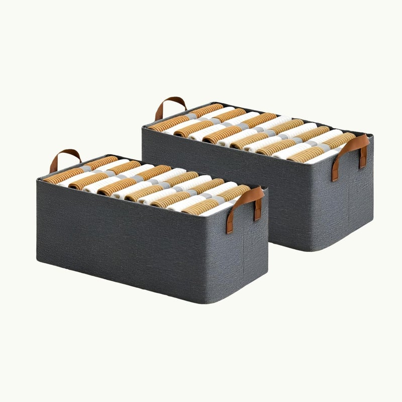 PAHALUXE PAHALUXE Set Of 4 Wardrobe Clothes Organizer with Thickened Base Plate Steel Frame Drawer Organizer Clothes with Handles Folable Clothes Storage Box for Jeans Sweater Blanket Toys 4 - Image 1
