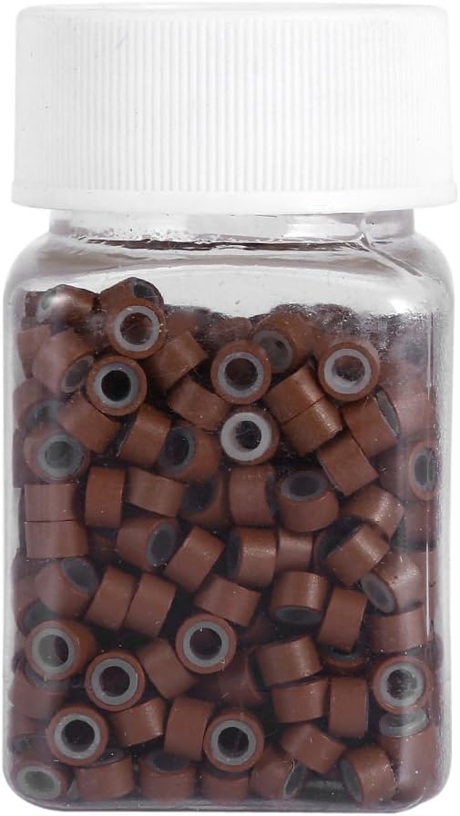Yosoo 500pcs 5mm Silicone Lined Micro Ring Links Beads Links for Hair Extension Light Brown
