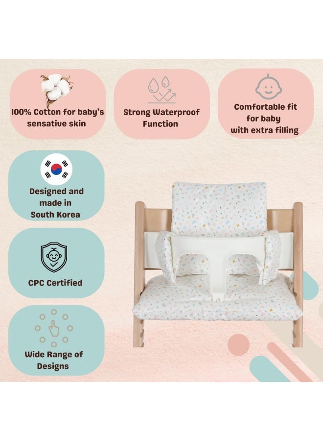 Gembebe Waterproof & Compatible Stokke Tripp Trapp Cushion Set - Easy to Clean - Made Fabric from Korea - 100% Cotton Stokke Tripp Trapp High Chair Cushion Set (Dino Friends) - Image 2