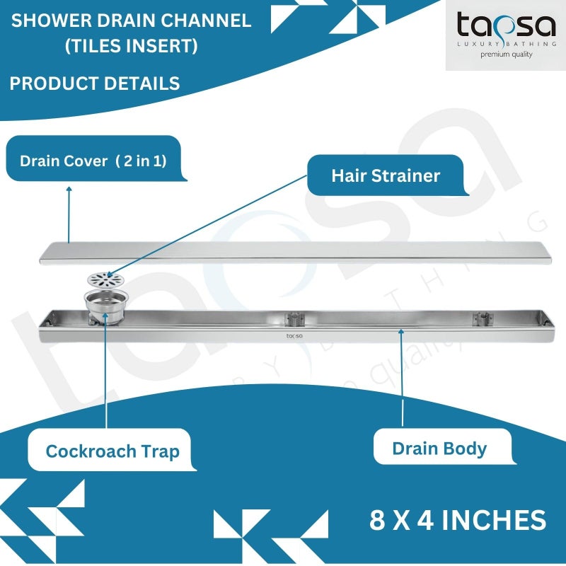TAPSA LUXURY BATHING تصريف أرضي من الفولاذ المقاوم للصدأ 304 بحجم 8x4 بوصة مع فتحة جانبية وفخ للصراصير - Image 4