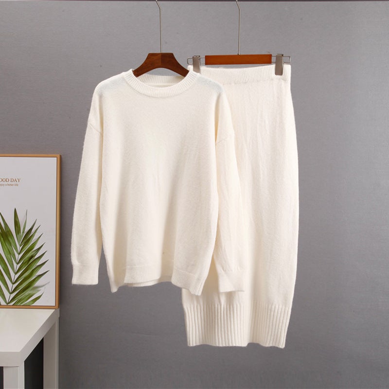 Casual Knit Sweater Set with Belted High-Waist Skirt Black - Image 5