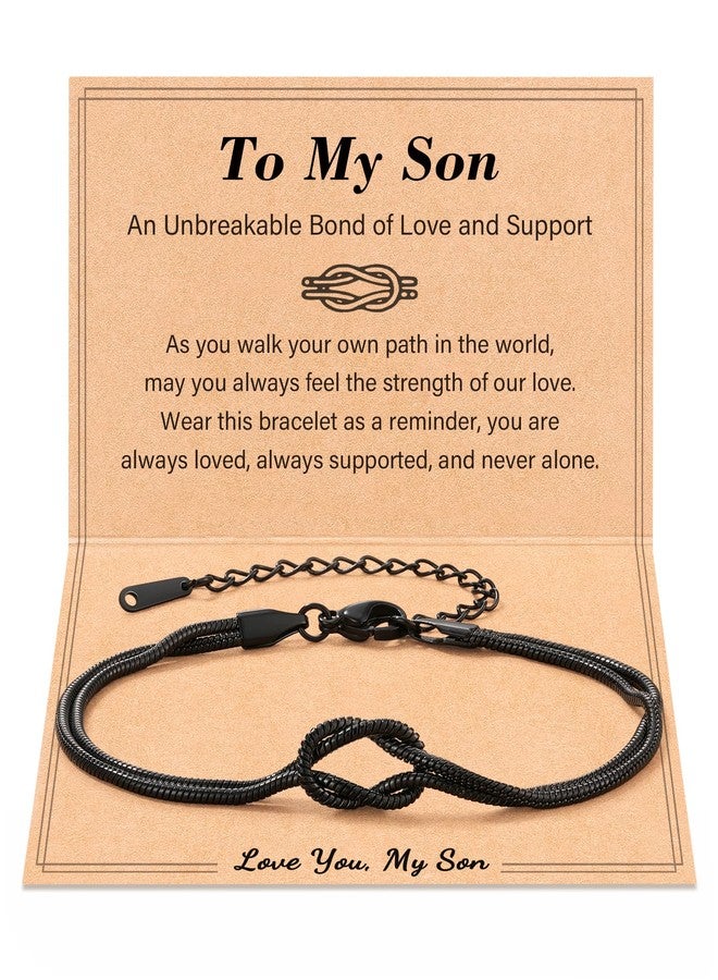 Tarsus To My Son Bracelet Gifts from Mom Dad, Black Love Knot Bracelet Teen Teenage Boy Birthday Christmas Stocking Stuffers Gifts for Adult Son Men - Image 1