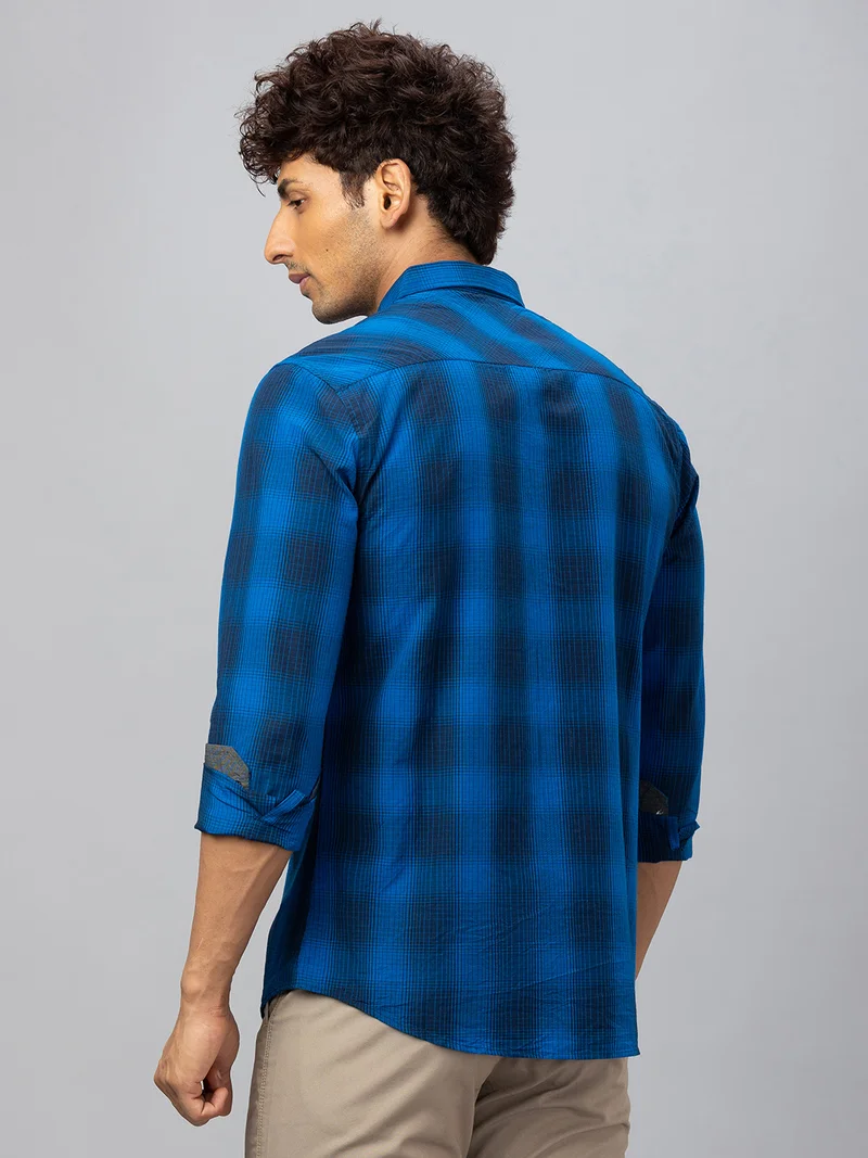 globus Globus Men Royal Blue Checked Cotton Regular Fit Casual Shirt