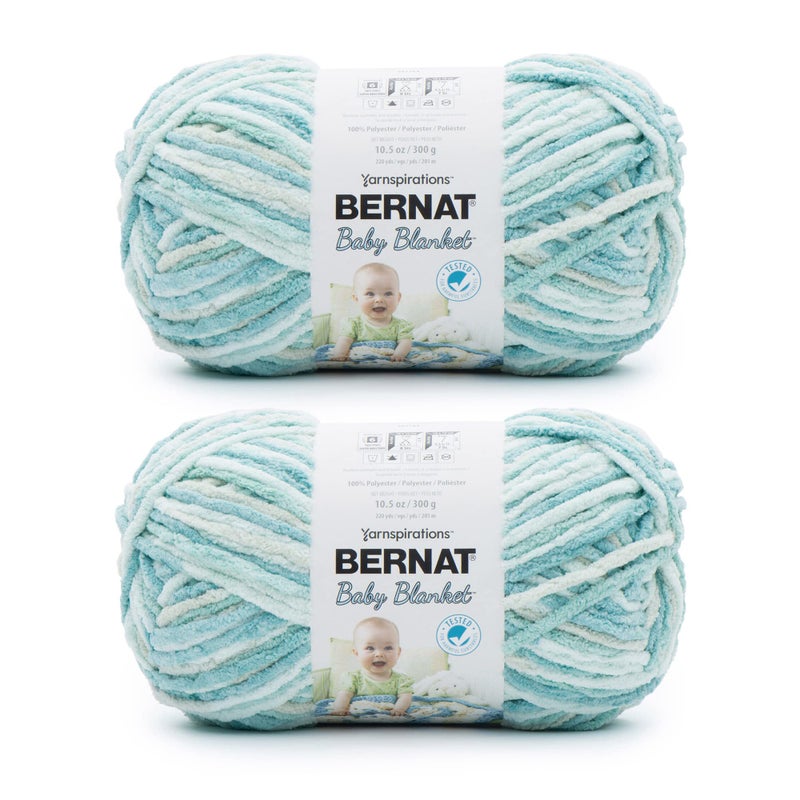Bernat Baby Blanket Blue Green Yarn - 2 Pack of 300g/10.5oz - Polyester - 6 Super Bulky - 220 Yards - Knitting/Crochet - Image 1