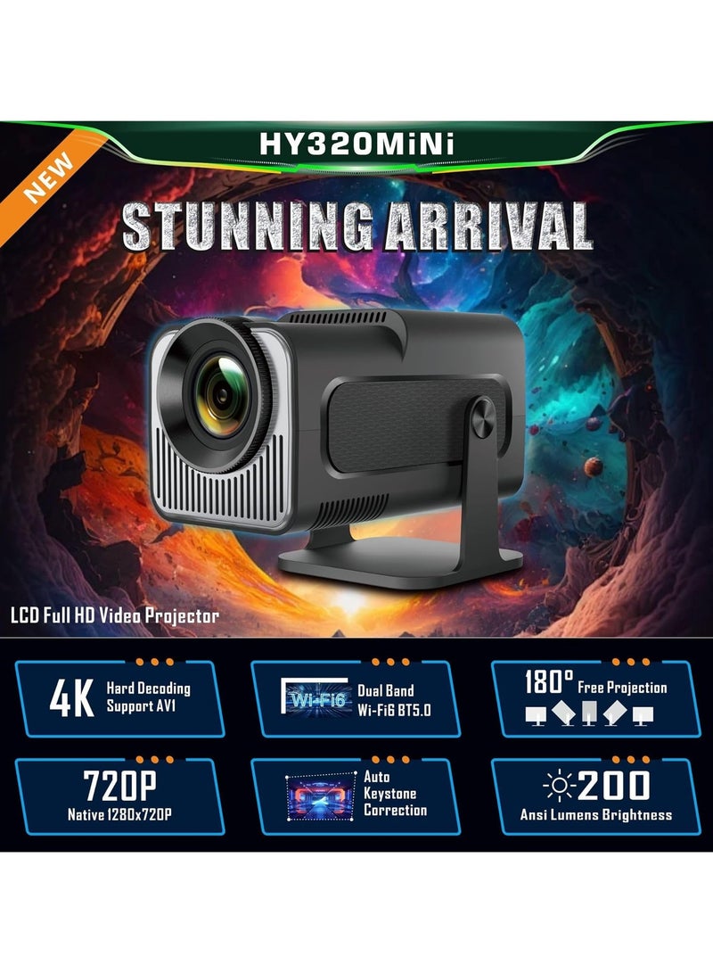 Mini Projector, HY320 Portable Projector, Support 4K 1080P with Dual-Band WIFI6 5G Wireless 5.0 Bluetooth Android 11, 180° Rotatable, Auto Keystone Correction, 40"-130" Screen Video Projector - Image 3