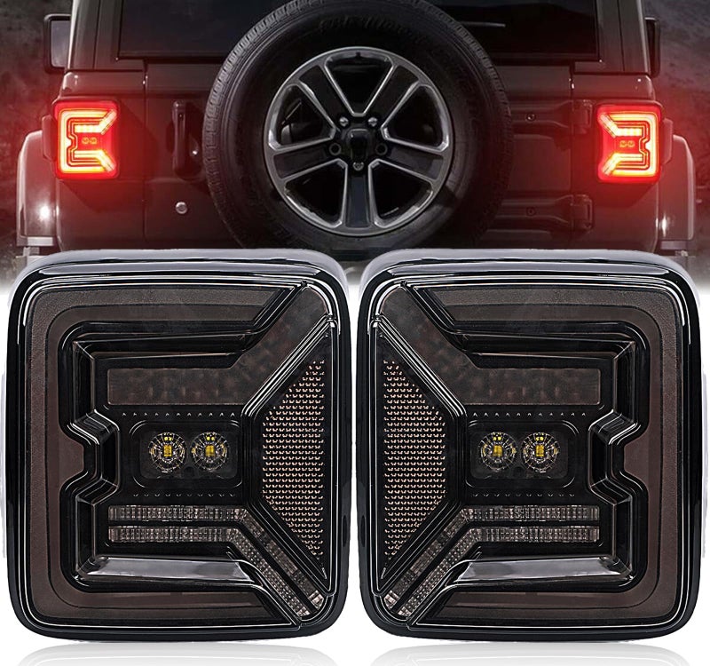 AUDEXEN LED Tail Lights Compatible with Jeep Wrangler JL JLU 20182024 20W Reverse Lights Builtin EMC Unique C Shaped Design DOT Compliant Black Lens 2 PCS