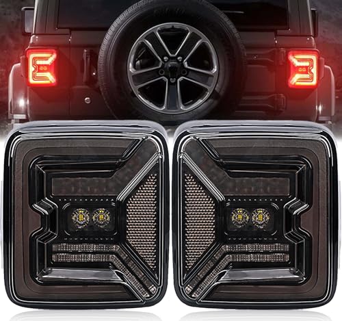 AUDEXEN LED Tail Lights for Jeep Wrangler JL JLU 20182024 CShaped Rear Brake Lamps with 20W Reverse Light DOT Compliant Plug Play Black Lens - Image 1