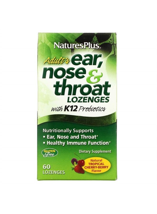 Nature's Plus لوحة ناتشرز بلس للبالغين للأذن والأنف والحنجرة مع بروبيوتيك K12 - 60 حبة - نكهة الكرز الاستوائي الطبيعي - يدعم الأذن والأنف والحنجرة ووظيفة المناعة - خالي من الغلوتين - 30 حصة - Image 1
